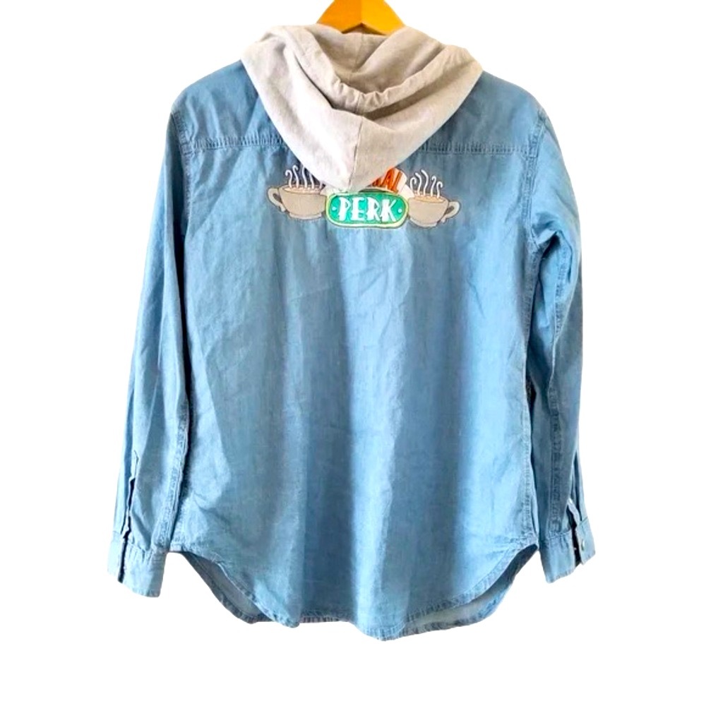 Friends Chambray Women's Hooded Shacket 90’s  Y2K Embroidered